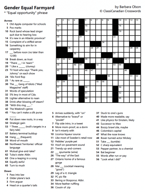  Gender Equal Farmyard Crossword Pennywise Classified Ads